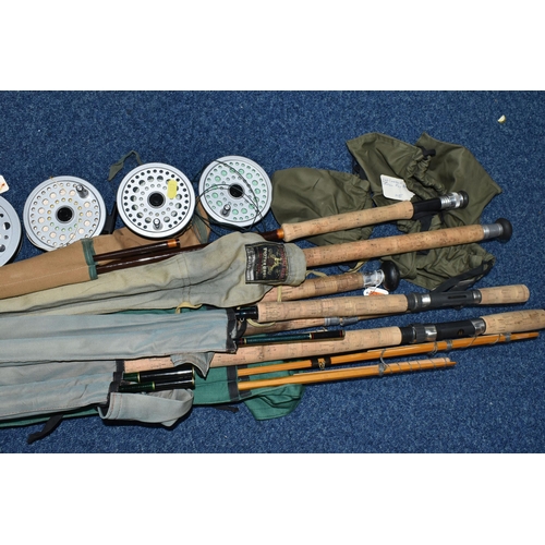 453 - A GROUP OF VINTAGE FISHING RODS, a Ryobi 455MG super light magnesium reel and two spare spools, two ... 