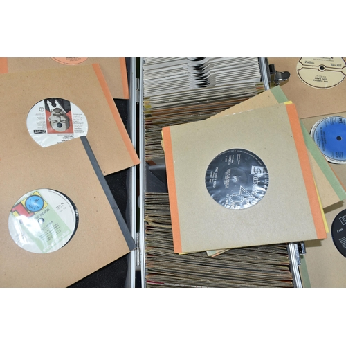 463 - TWO METAL CASES OF VINYL SINGLES, approximately two hundred and fifty records, artists to include Fr... 