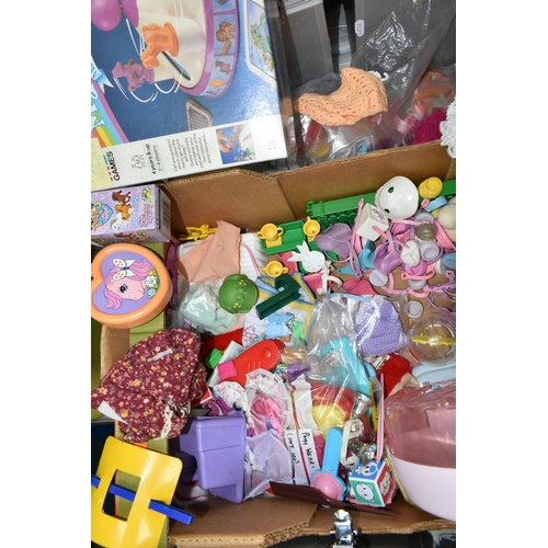 464 - A BOX OF MY LITTLE PONY ACCESSORIES, to include a boxed Merry-Go-Round-Game, Perfume Puff Palace, as... 