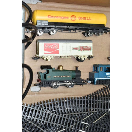 466 - A BOX OF MODEL RAILWAY ITEMS, comprising two controllers by Telos and H & M Flyer, a quantity of Hor... 