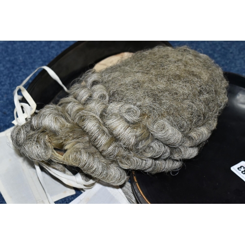 483 - AN EDE & RAVENSCROFT TOLEWARE BARRISTER'S WIG TIN, with the name Erskine Simes Esq. painted in gold ... 