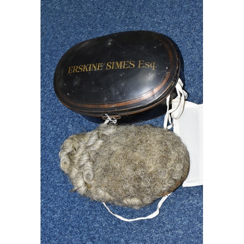 483 - AN EDE & RAVENSCROFT TOLEWARE BARRISTER'S WIG TIN, with the name Erskine Simes Esq. painted in gold ... 