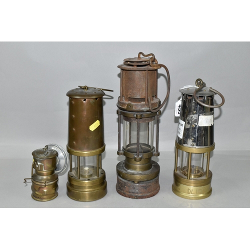 493 - FOUR ASSORTED LAMPS, comprising The Projector Lamp and Lighting Co Ltd type SL safety lamp, another ... 