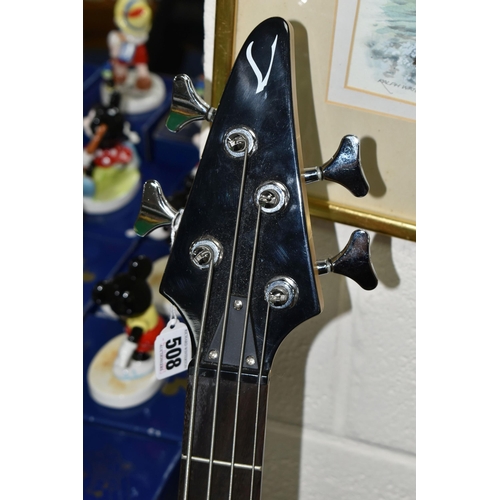 508 - A VANTAGE PRECISION BASS STYLE BASS GUITAR with maple neck, rosewood fingerboard, V shaped headstock... 