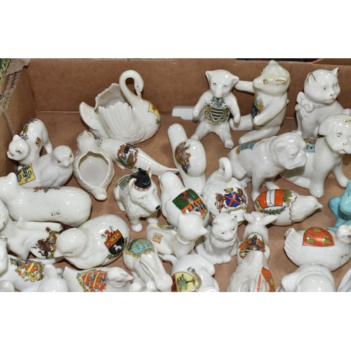 509 - ONE BOX OF CRESTED WARE ANIMAL ITEMS, over fifty pieces to include a Grafton Ware monkey with a Flee... 