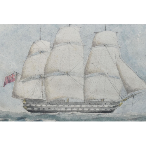 511 - HMS SPARTIATE' A 19TH CENTURY WATERCOLOUR DEPICTING THE THIRD RATE SHIP OF THE LINE UNDER FULL SAIL,... 