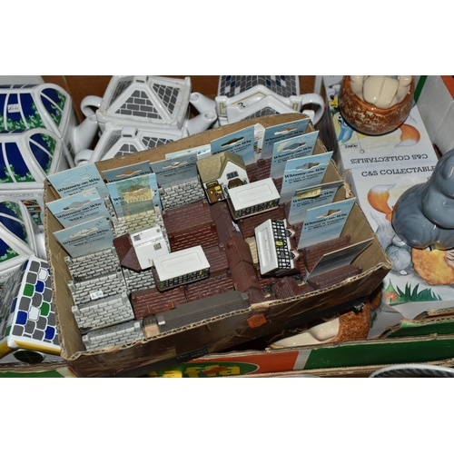 530 - THREE BOXES OF WADE CERAMICS, to include thirty eight Whimsey-on Why cottages, a boxed Alice in Wond... 