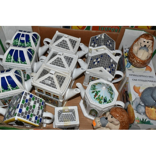 530 - THREE BOXES OF WADE CERAMICS, to include thirty eight Whimsey-on Why cottages, a boxed Alice in Wond... 