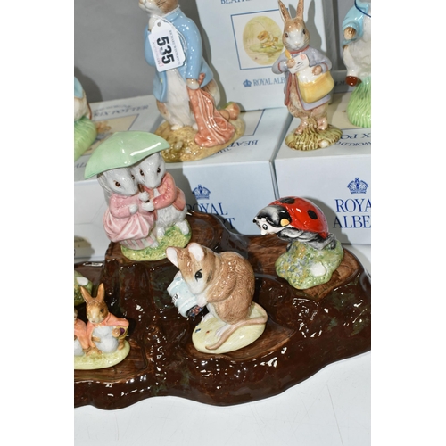 535 - A GROUP OF ROYAL ALBERT AND BESWICK BEATRIX POTTER FIGURES ETC, comprising two large boxed Beswick 1... 