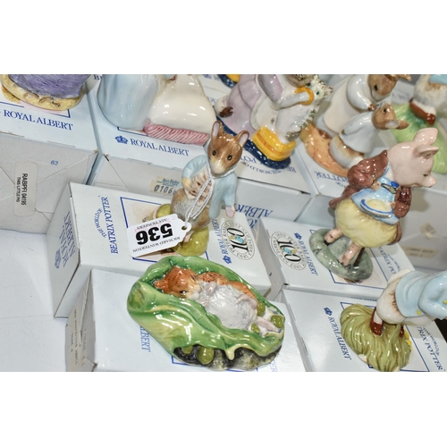 536 - TWELVE BOXED ROYAL ALBERT BEATRIX POTTER FIGURES, comprising Goody and Timmy Tiptoes, Pigling Eats h... 