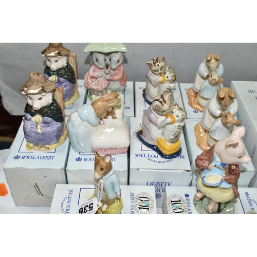 536 - TWELVE BOXED ROYAL ALBERT BEATRIX POTTER FIGURES, comprising Goody and Timmy Tiptoes, Pigling Eats h... 