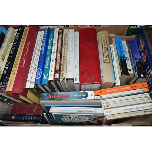 538 - FIVE BOXES OF BOOKS containing approximately 145-150 titles in hardback and paperback formats, subje... 