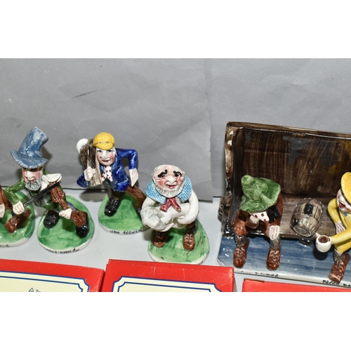 540 - TEN RUNNAFORD POTTERY WILL YOUNG FIGURES/FIGURE GROUPS, comprising Widdecombe Fair figures: Peter Da... 