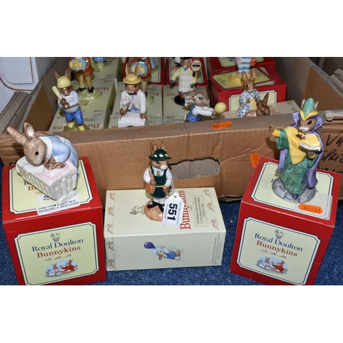 551 - A BOX AND LOOSE BOXED ROYAL DOULTON BUNNYKINS FIGURES, nineteen figures comprising Dollie Bunnykins ... 