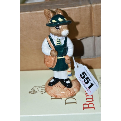 551 - A BOX AND LOOSE BOXED ROYAL DOULTON BUNNYKINS FIGURES, nineteen figures comprising Dollie Bunnykins ... 