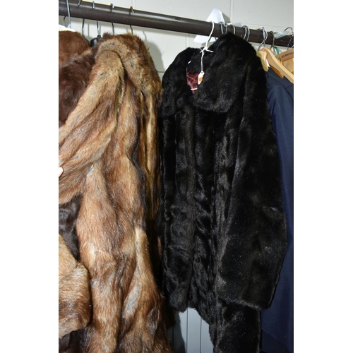 562 - THREE BOXES, FOUR GENTLEMEN'S SUITS AND FIVE LADIES FUR COATS, to include an Yves Saint Laurent blue... 