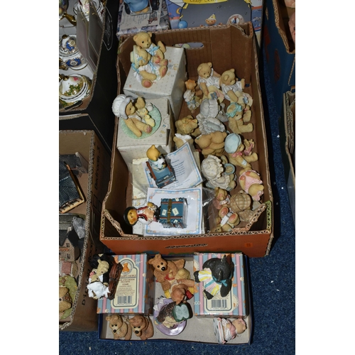 571 - SEVEN BOXES OF ASSORTED FIGURINES, to include Teddy In Transit bears, Sandringham bears, Cherished T... 