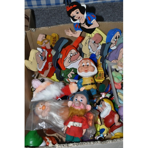 573 - TWO BOXES OF SNOW WHITE AND THE SEVEN DWARF FIGURES, to include four Italian Boccacio decanters, Doc... 