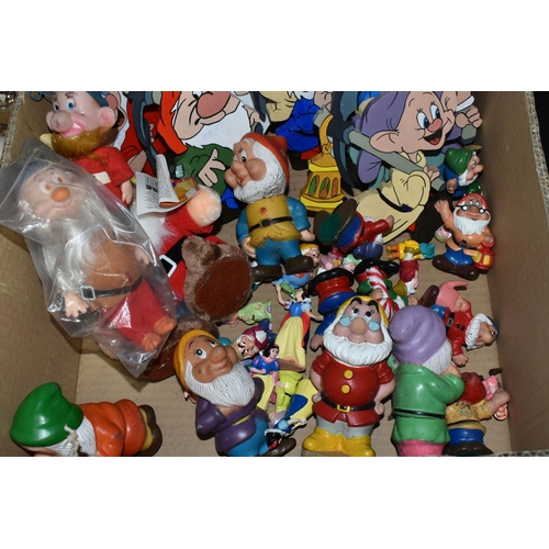 573 - TWO BOXES OF SNOW WHITE AND THE SEVEN DWARF FIGURES, to include four Italian Boccacio decanters, Doc... 