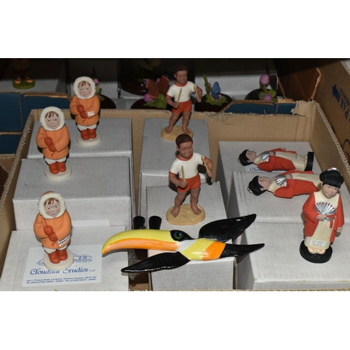 591 - FIVE BOXES OF ASSORTED ORNAMENTS, to include eighteen boxed Cloud Studio 'Children Of The world' fig... 