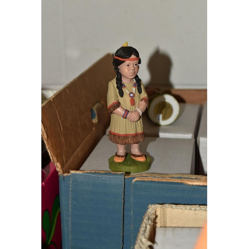 591 - FIVE BOXES OF ASSORTED ORNAMENTS, to include eighteen boxed Cloud Studio 'Children Of The world' fig... 