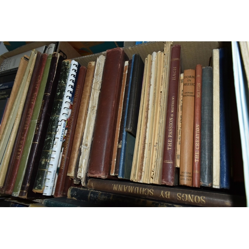 600 - SIX BOXES OF BOOKS AND MUSIC SCORES, and Classical Music LP's, approximately 105 book titles include... 