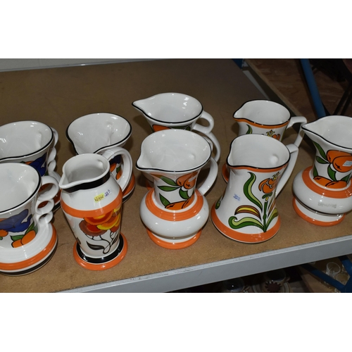 607 - NINE WADE JUGS FROM THE GALLERY COLLECTION, each inspired by 1930s Wade Heath designs, comprising Su... 