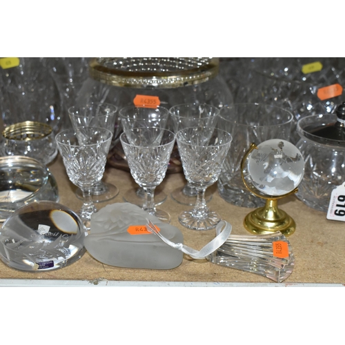 619 - A QUANTITY OF CUT GLASS ETC, to include sets of four wine glasses, whiskey tumblers, water glasses, ... 