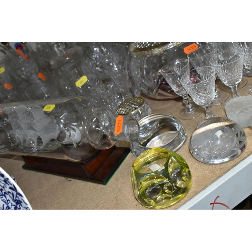 619 - A QUANTITY OF CUT GLASS ETC, to include sets of four wine glasses, whiskey tumblers, water glasses, ... 