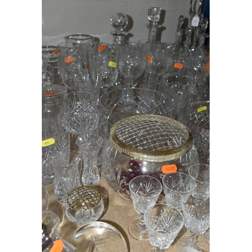 619 - A QUANTITY OF CUT GLASS ETC, to include sets of four wine glasses, whiskey tumblers, water glasses, ... 