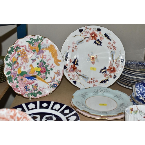 620 - A SMALL COLLECTION OF ROYAL CROWN DERBY AND COPELAND CHINA WARES, comprising  nine 20.5 cm blue peac... 