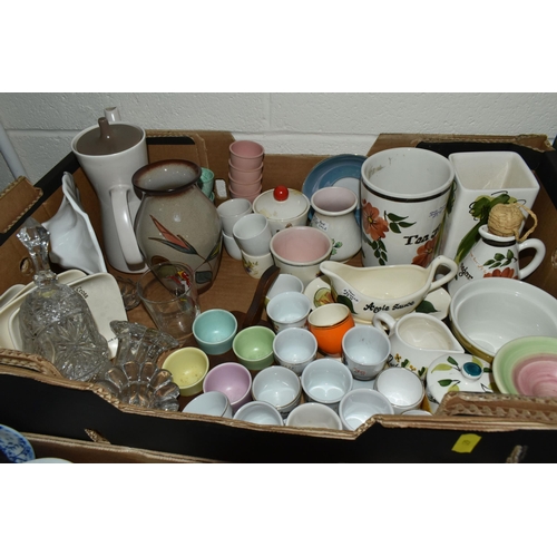 621 - SEVEN BOXES OF ASSORTED CERAMICS ETC to include Hornsea, Prinknash, Tremar, Dave Wallbridge, Royal W... 