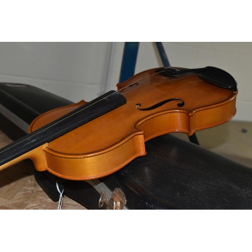 623 - ANDREAS ZELLER VIOLIN FOR STENTOR, 36 cm back, total length approximately 59cm, together with hard c... 