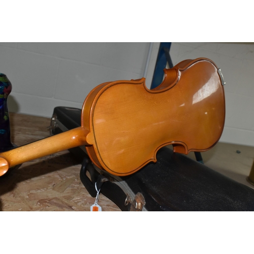 623 - ANDREAS ZELLER VIOLIN FOR STENTOR, 36 cm back, total length approximately 59cm, together with hard c... 