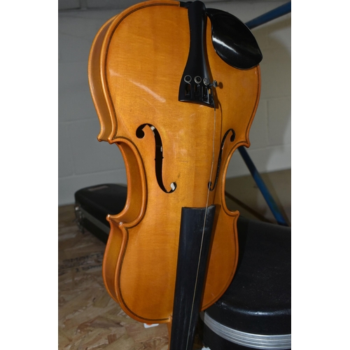 623 - ANDREAS ZELLER VIOLIN FOR STENTOR, 36 cm back, total length approximately 59cm, together with hard c... 