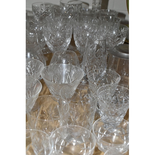 627 - A SMALL QUANTITY OF CUT GLASS AND DECORATIVE GLASSWARES ETC, to include four Stuart small wine glass... 