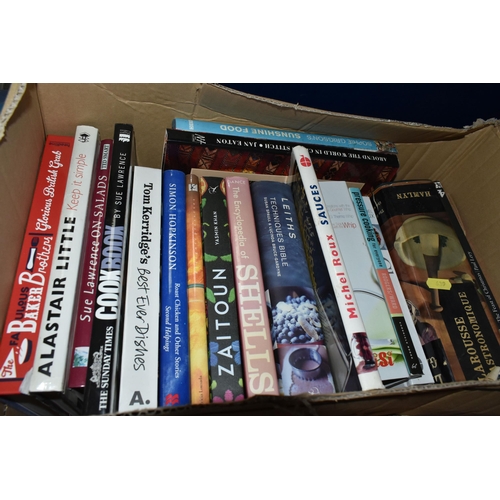 639 - SIX BOXES OF FOOD AND COOKING RELATED BOOKS, to include books by Tom Kerridge, Jamie Oliver, Gordon ... 