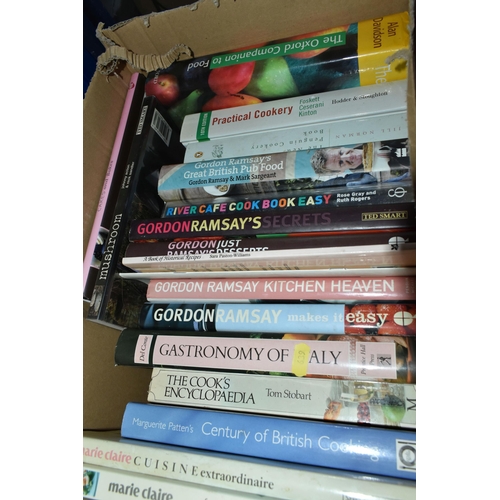 639 - SIX BOXES OF FOOD AND COOKING RELATED BOOKS, to include books by Tom Kerridge, Jamie Oliver, Gordon ... 