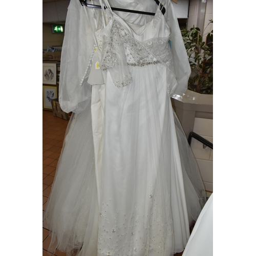 653 - A GROUP OF WEDDING DRESSES, retail stock clearance, assorted styles to include princess line, A line... 