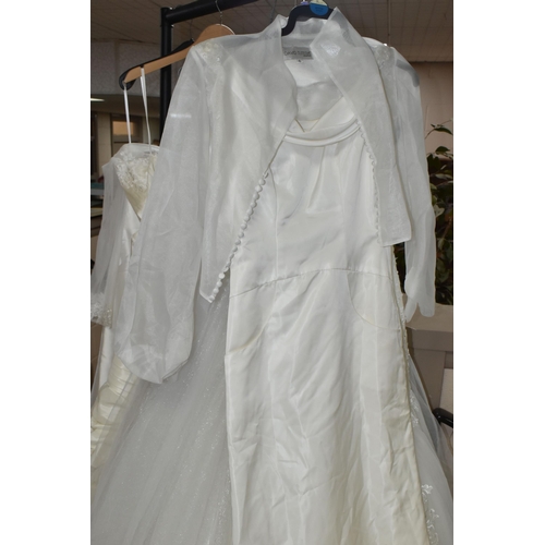 653 - A GROUP OF WEDDING DRESSES, retail stock clearance, assorted styles to include princess line, A line... 