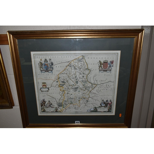 658 - A SMALL QUANTITY OF MAPS, PICTURES AND PRINTS ETC, to include a map of Staffordshire 'Staffordiensis... 