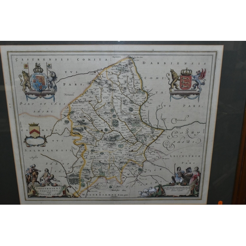 658 - A SMALL QUANTITY OF MAPS, PICTURES AND PRINTS ETC, to include a map of Staffordshire 'Staffordiensis... 