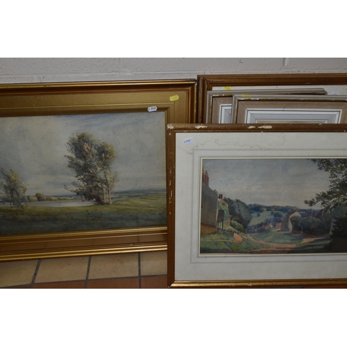 672 - FOUR 19TH AND 20TH CENTURY LANDSCAPE PICTURES, comprising a 19th century unsigned ink and wash lands... 