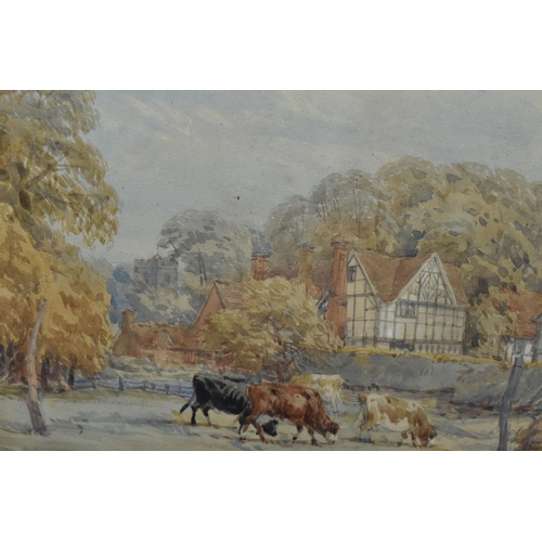 679 - THOMAS BAKER OF LEAMINGTON (1809-1869) 'WHITNASH', a landscape with cattle grazing before a cottage,... 