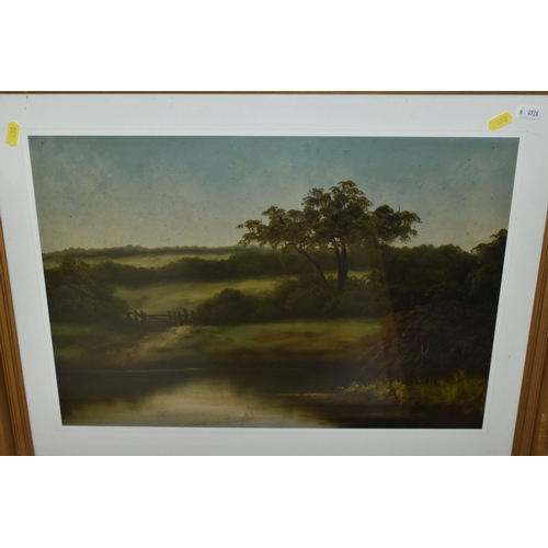 680 - THREE EARLY 20TH CENTURY PAINTINGS AND A TOPOGRAPHICAL PRINT, comprising of two unsigned river lands... 