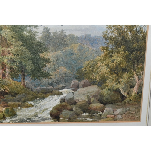 682 - JOHN HENRY MOLE (1814-1886) A PICTURESQUE RIVER LANDSCAPE, signed and dated 1885 bottom right, water... 