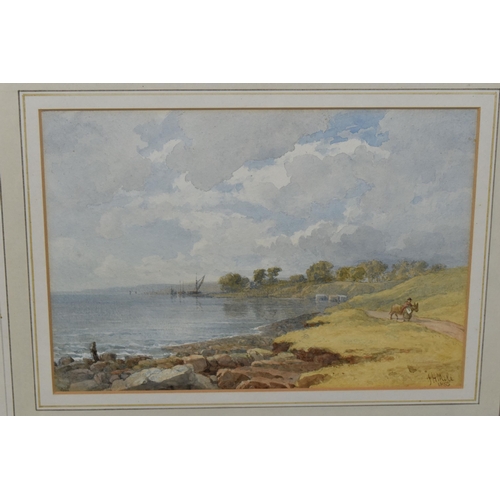 682 - JOHN HENRY MOLE (1814-1886) A PICTURESQUE RIVER LANDSCAPE, signed and dated 1885 bottom right, water... 