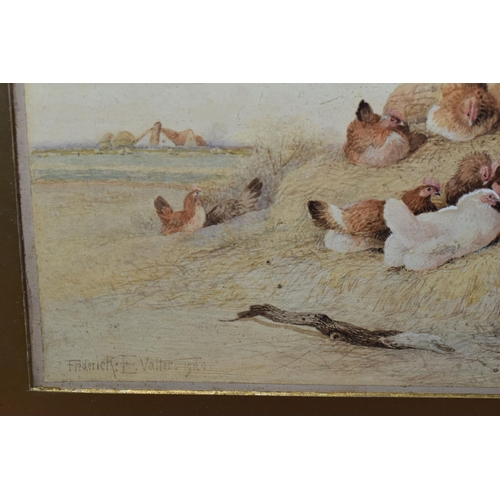 683 - FREDERICK E VALTER (1850-1930) A FARMYARD SCENE WITH CHICKENS, signed and dated 1924 bottom left, wa... 