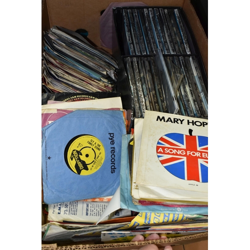 694 - TWO BOXES OF LP AND 45RPM RECORDS FROM 1960'S AND 1970'S, comprising over one hundred and fifty 45rp... 