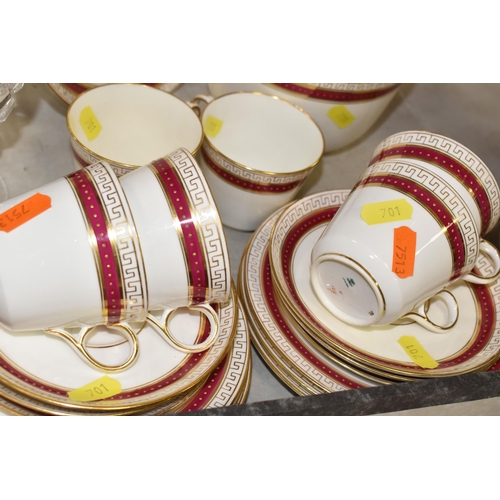 701 - A TWENTY ONE PIECE COPELAND TEA SET AND A COLLECTION OF MINIATURE CERAMICS ETC, having a red border ... 